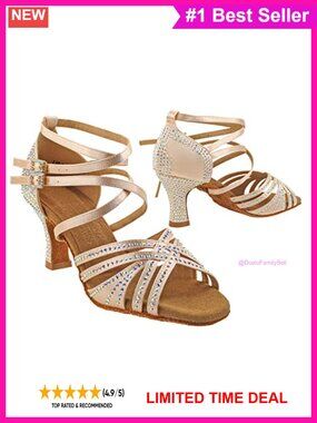 Satin Latin Ballroom Dance Shoes Spool Heel Crystal Memory Foam